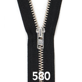 Broekrits metaal | zilver fijn | 15 cm | YKK | 580 zwart Rits RITS - BROEK - SILVER - 4.5 - 15CM - 580 - BLACK
